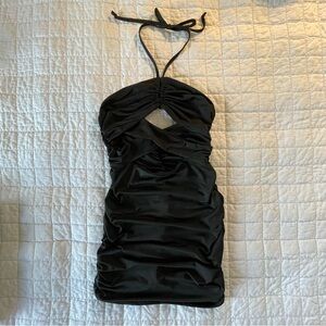 Black Ruched Halter Dress